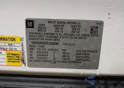 2015 GMC Acadia Sle-1 from USA, damaged, VIN 1GKKVNED6FJ230040